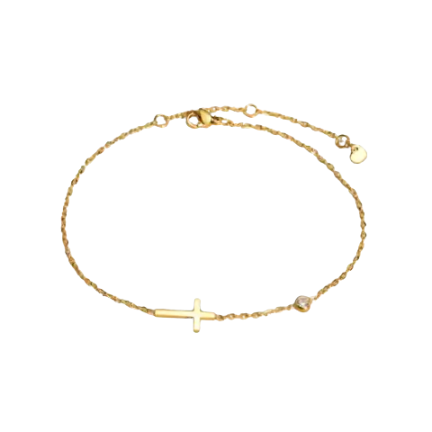 Tornozeleira com Cruz - Casual em Ouro