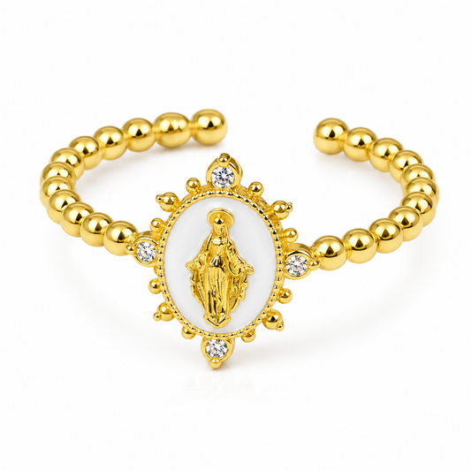 Anel Virgem Maria - Ajustável em Ouro
