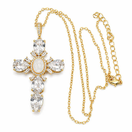 Colar Feminino - Pingente Cruz Virgem Maria