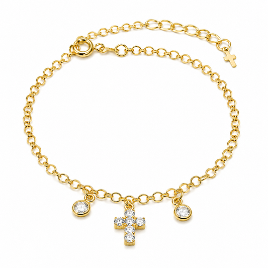 Tornozeleira de Cruz Cravejada - Em Ouro