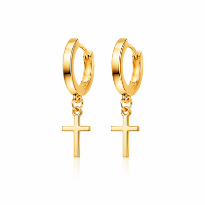 Brinco de Argola Com Cruz - Ouro