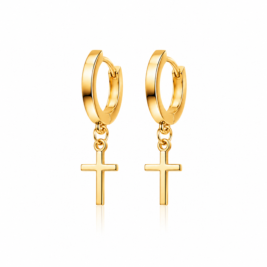 Brinco de Argola Com Cruz - Ouro