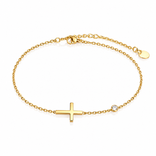 Tornozeleira com Cruz - Casual em Ouro