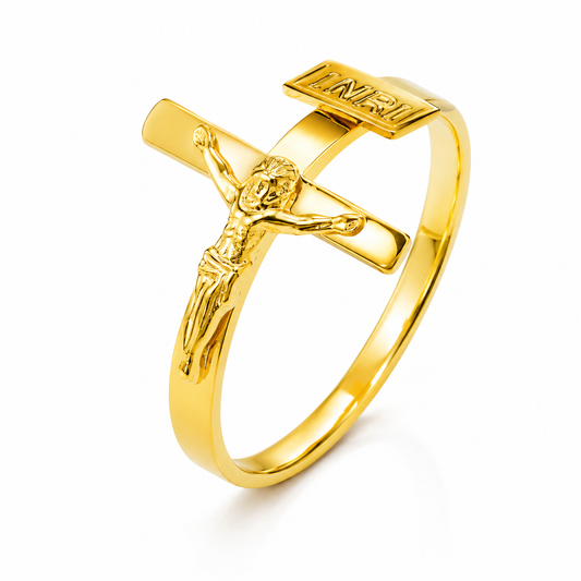 Anel Cristão Inri Cristo - Em Ouro