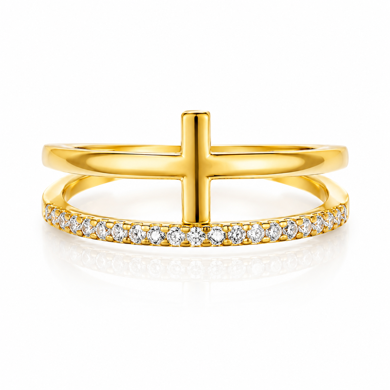 Anel de Cruz Cravejado Feminino - Ouro