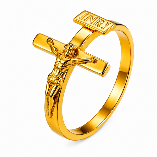 Anel Cristão Inri Cristo - Em Ouro