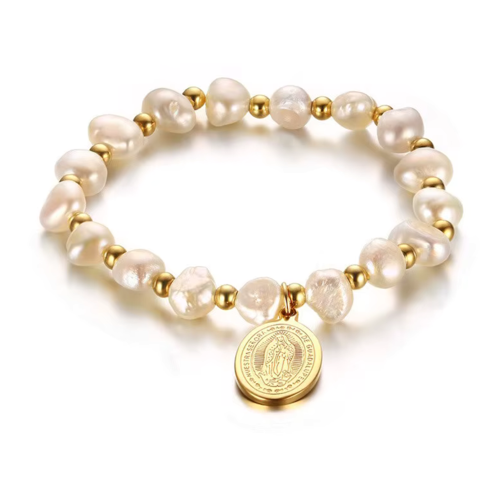 Pulseira Virgem Maria - Feminina com Perolas