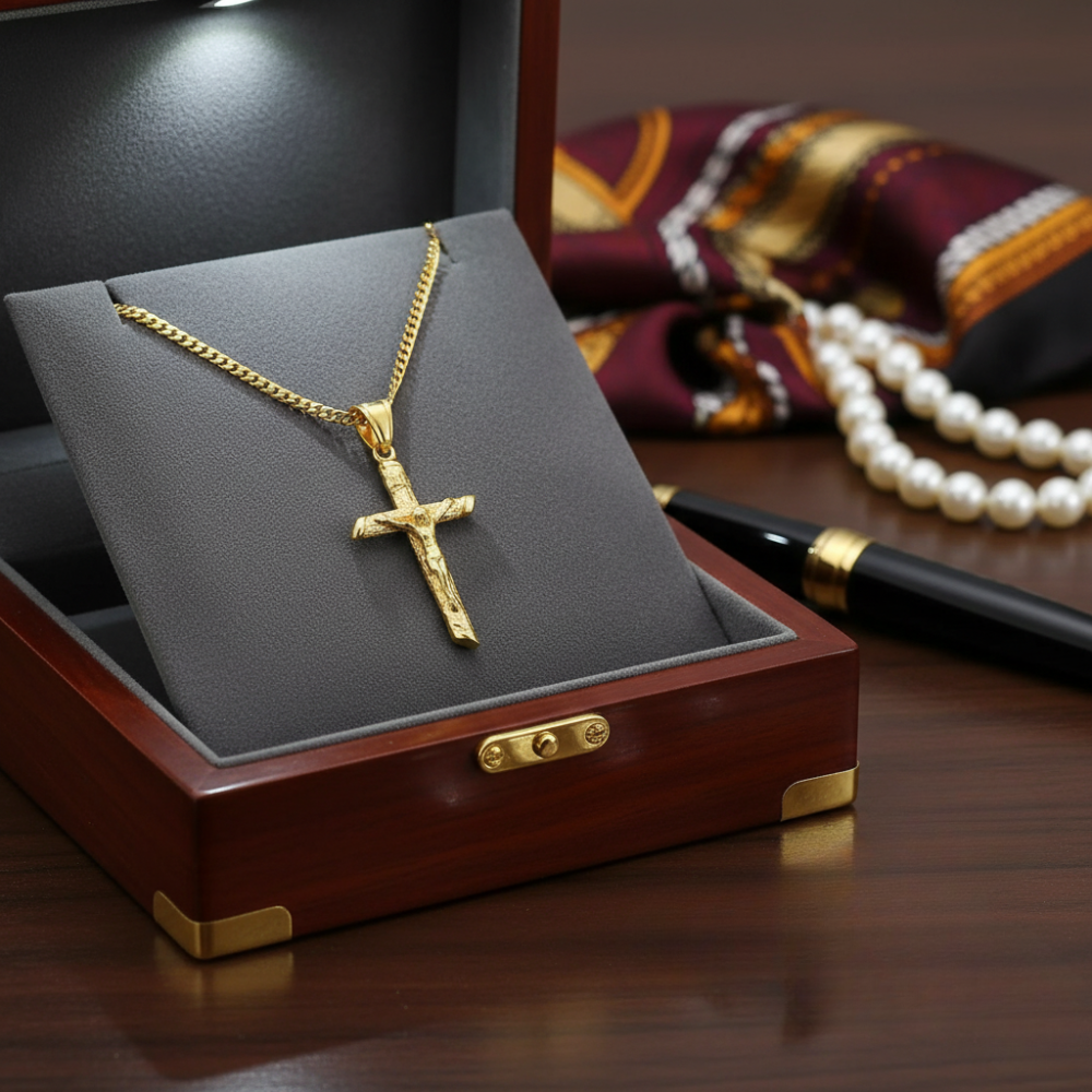Colar Jesus Cristo com Cruz - Em Ouro