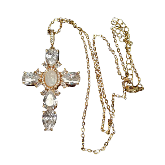 Colar Feminino - Pingente Cruz Virgem Maria