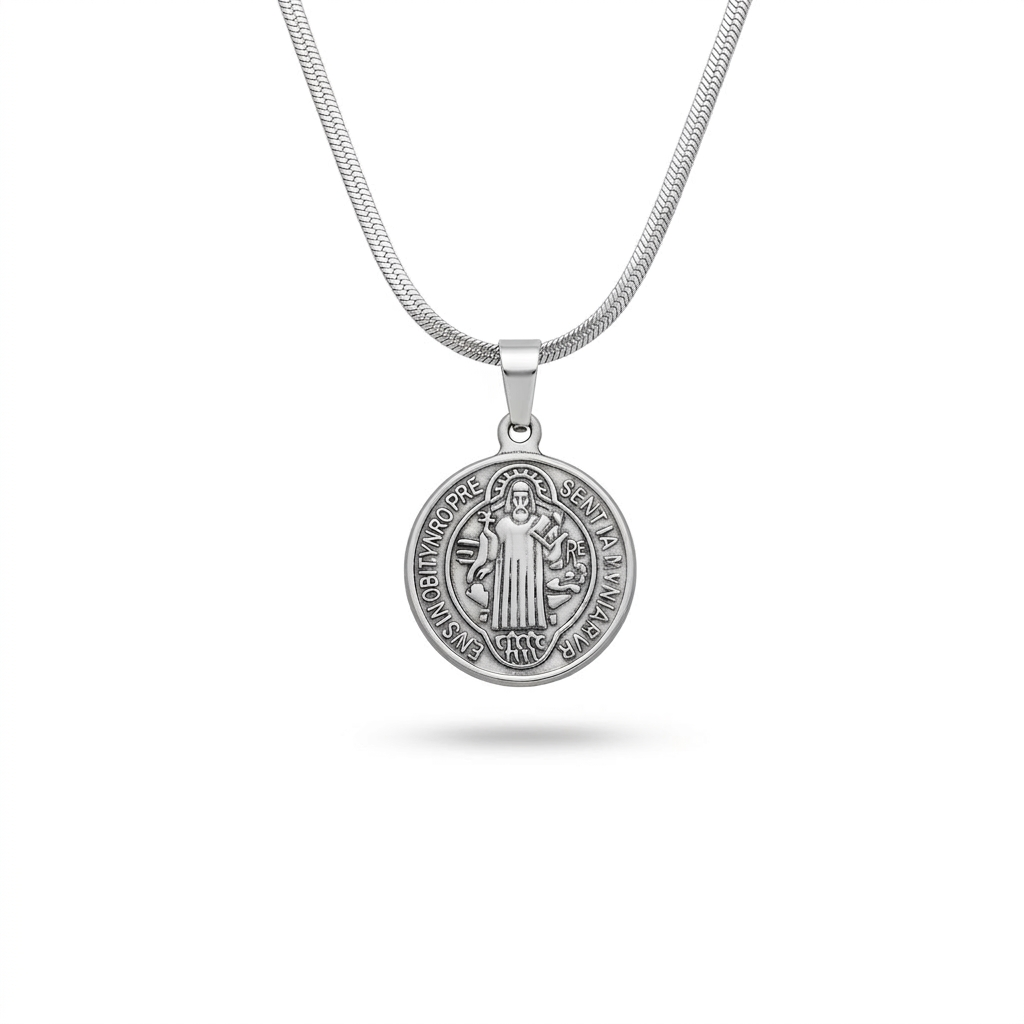 Colar Medalha de São Bento - Feminino em Prata
