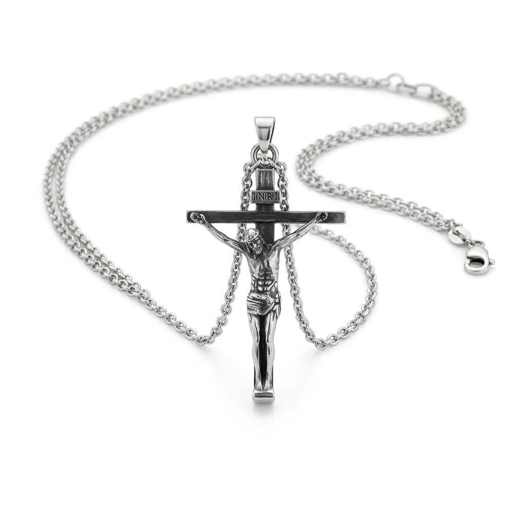 Colar Inri Cristo com Cruz - Prata