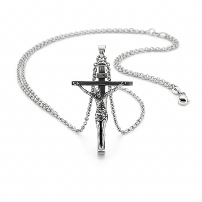 Colar Inri Cristo com Cruz - Prata