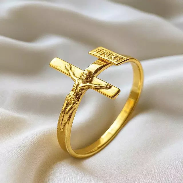 Anel Cristão Inri Cristo - Em Ouro