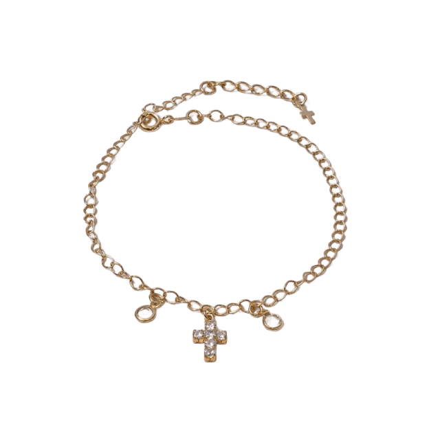 Tornozeleira de Cruz Cravejada - Em Ouro