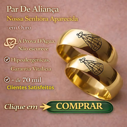 Par De Alianças Nossa Senhora Aparecida - Em Ouro