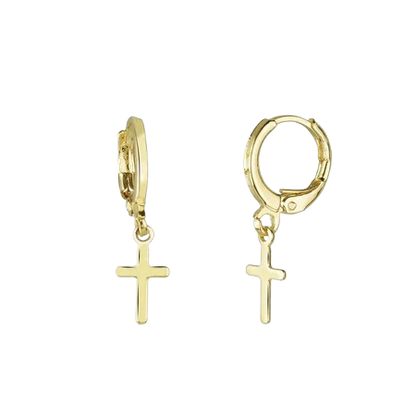 Brinco de Argola Com Cruz - Ouro