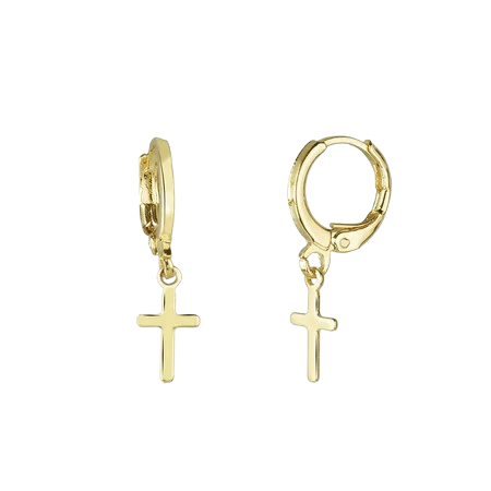 Brinco de Argola Com Cruz - Ouro